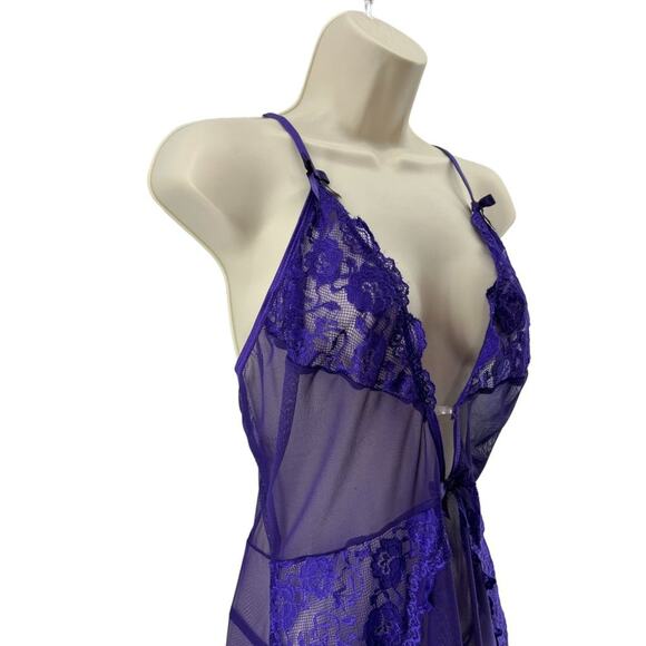 Elegant Moments Mesh Babydoll G-String Purple Womens Xlarge - Picture 3 of 10